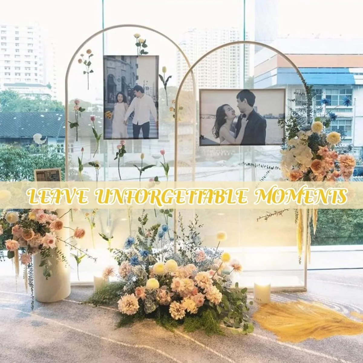 3-Piece Metal Wedding Arch Stand Set for Ceremony Backdrop, Balloon Decoration, and Party Stage Display (Gold)
