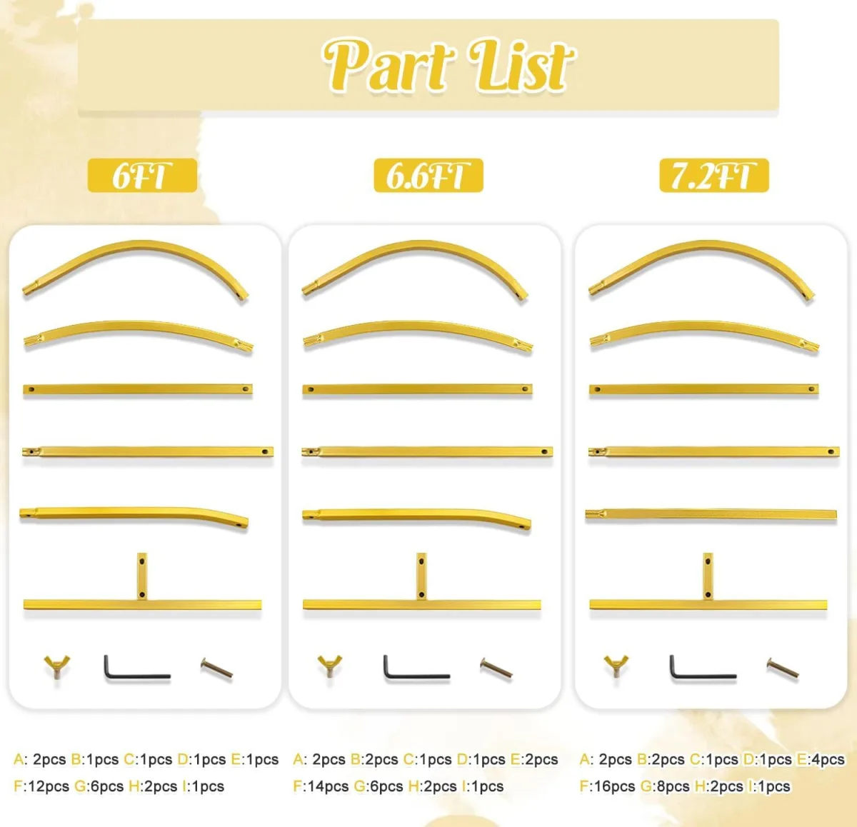 3-Piece Metal Wedding Arch Stand Set for Ceremony Backdrop, Balloon Decoration, and Party Stage Display (Gold)