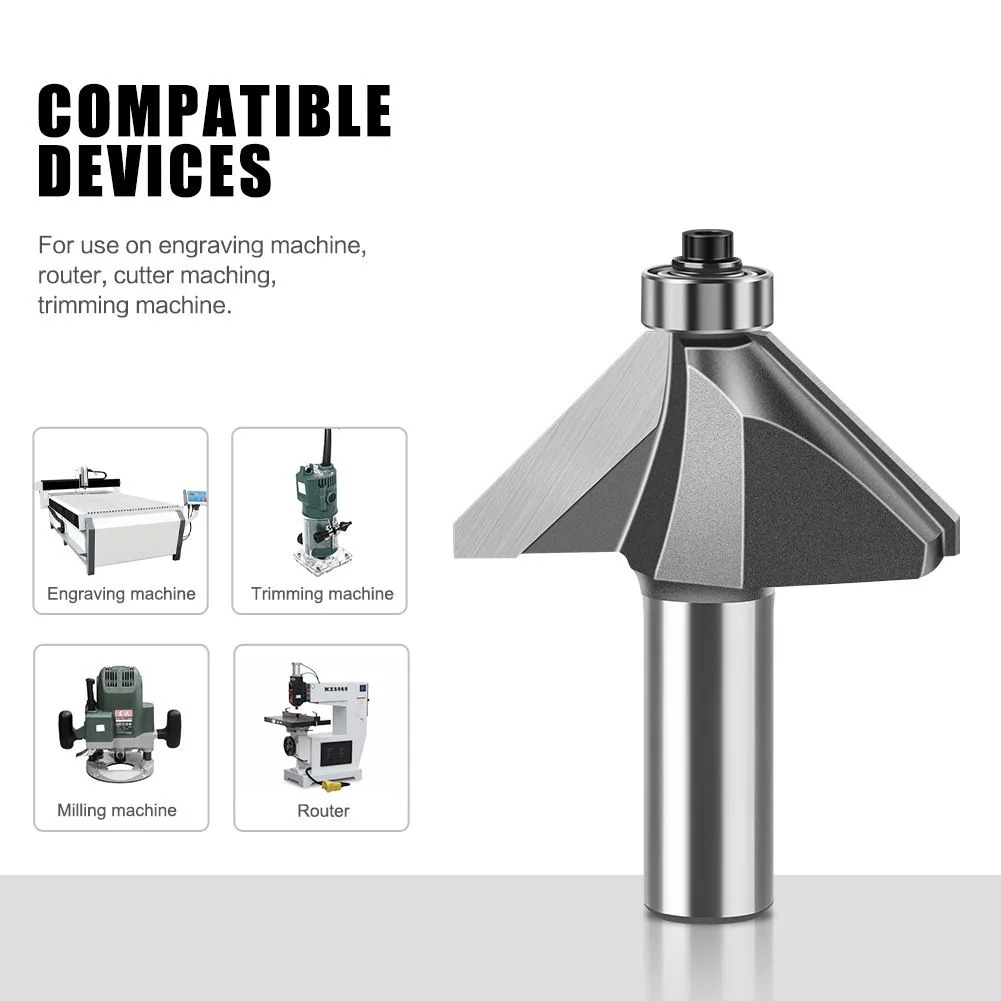 12mm*3/8 45-Degree Chamfer Router Bit for Woodworking Edge Shaping for Furniture and Cabinet Projects(Gray)