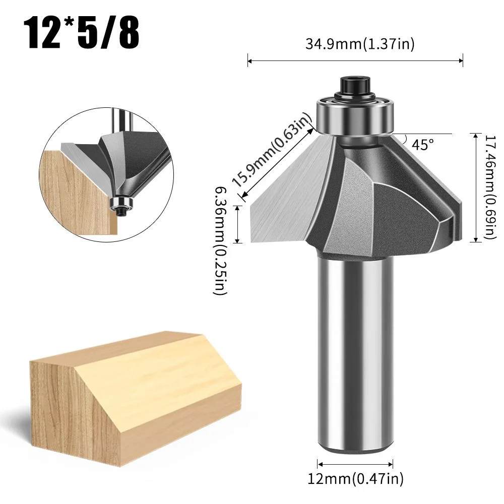 12mm*7/8 45-Degree Chamfer Router Bit for Woodworking Edge Shaping for Furniture and Cabinet Projects(Gray)