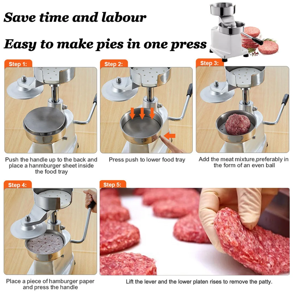 Hamburger Patty Maker & Burger Press – Kitchen Meat Molding Machine for Perfect Patties, Available in 100mm / 130mm / 150mm Sizes, 150mm (silver)