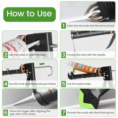 6-in-1 Caulking Tool Kit for Bathroom, Kitchen & Tile Sealing, Removal & Smoothing (Black)