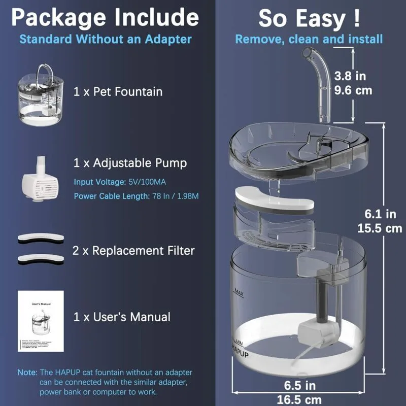 Automatic Cat Water Fountain 1.8L with USB Pump Carbon Filter and Smart Water Mode