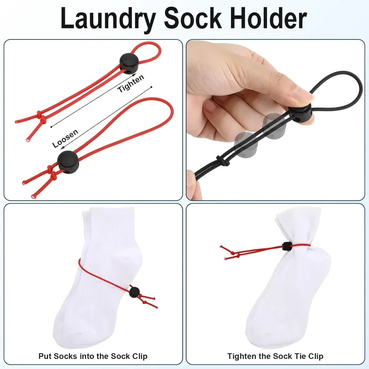100 Pcs Sock Clips for Laundry, Adjustable Sock Holder Organizer for Washer Dryer, 5 Colors