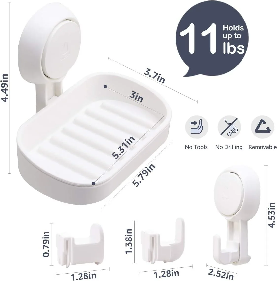 5 Pack Suction Cup Storage Baskets, Drill-Free Wall Organisers for Soap, Towels, Toiletries, Kitchen and Bathroom Use