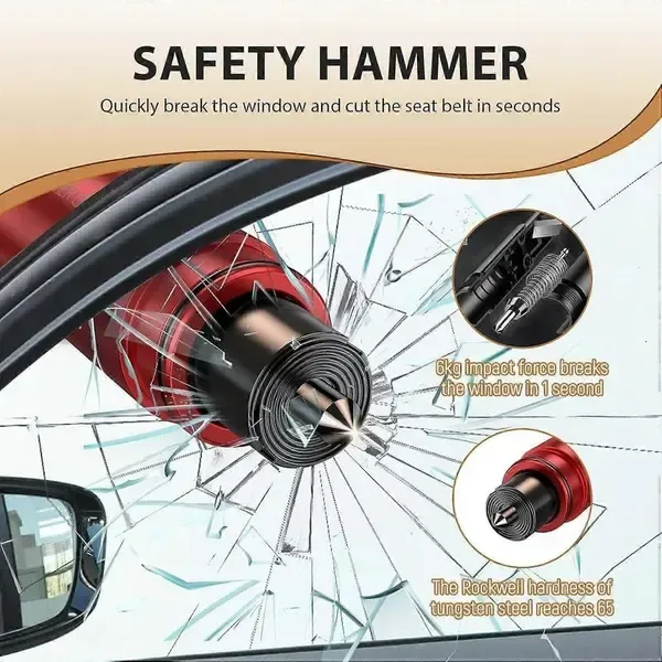 2 Pack Emergency Hammer and Seat Belt Cutter for Car Escape Safety Tool, Key Ring Size with Mounting Base, Red