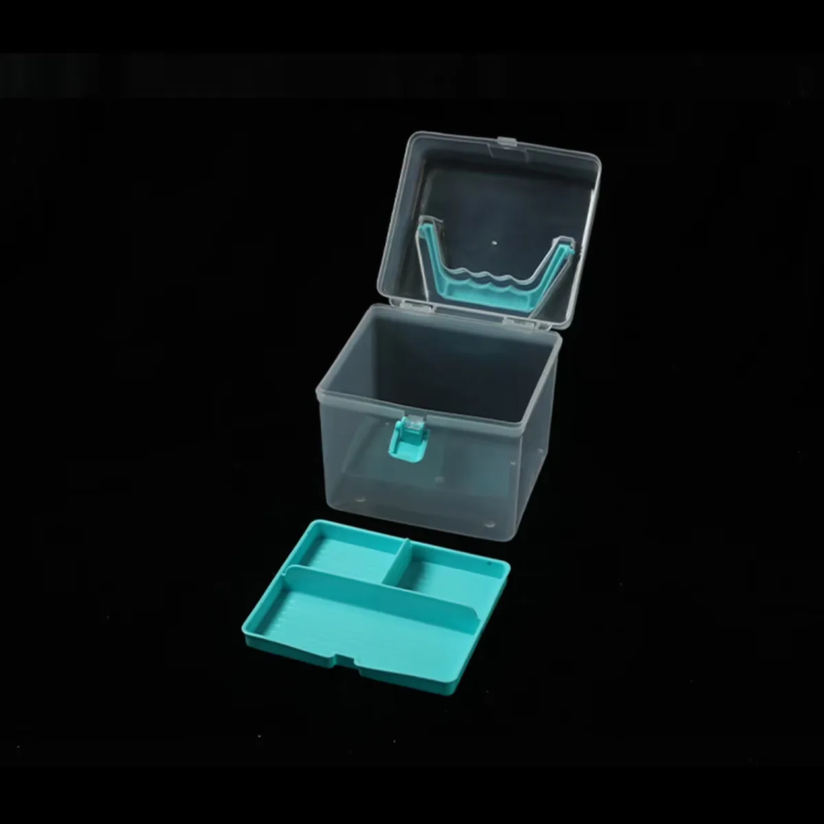 1 Piece Plastic Storage Bins With Lid and Handle, Plastic Latch Storage Box, Stackable Storage Container, Small Plastic, Light Blue, 16 x 14 cm