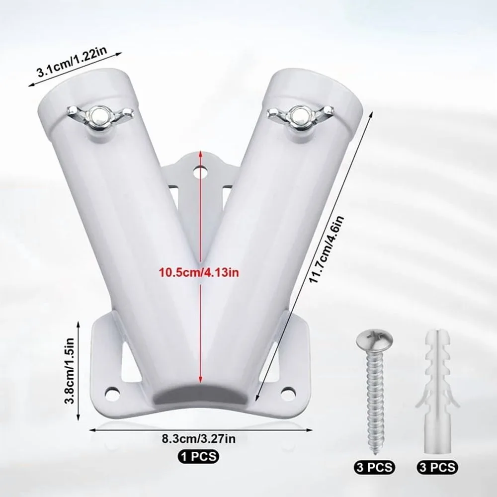 2X Double FlagPole Bracket Holder, V Shape Aluminum Alloy Flagpole Wall Mount Bracket Windproof Flag Bracket Mounting