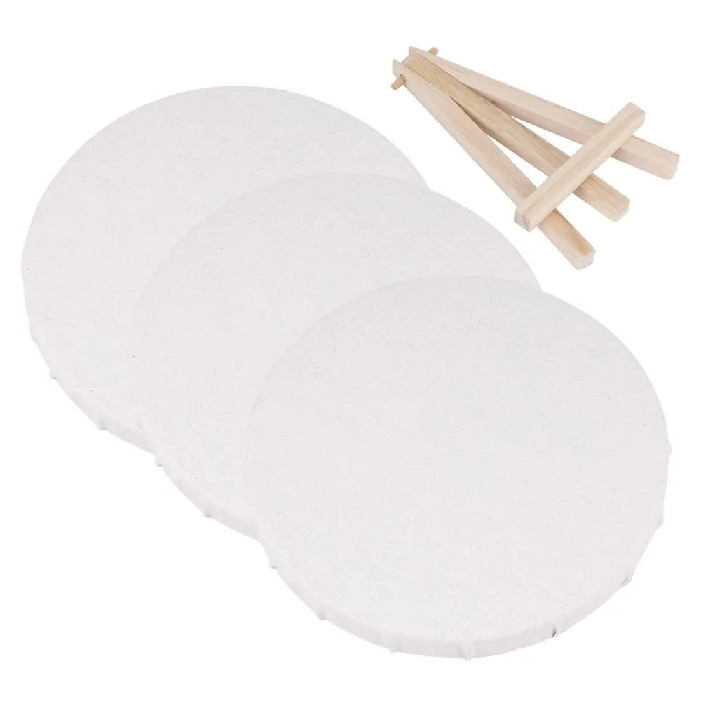 4Pcs Round Art Panels Canvas Frame Set White Suitable for Oils Acrylic Drawing