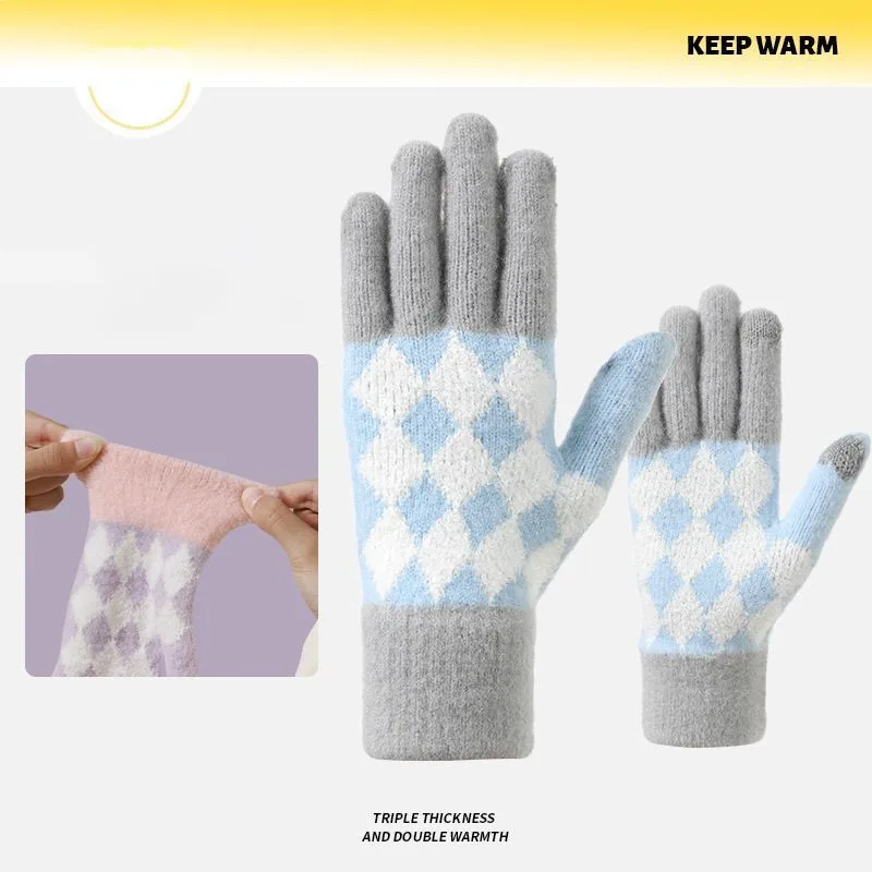 2Pcs Touchscreen Knitted Gloves Light-Gray