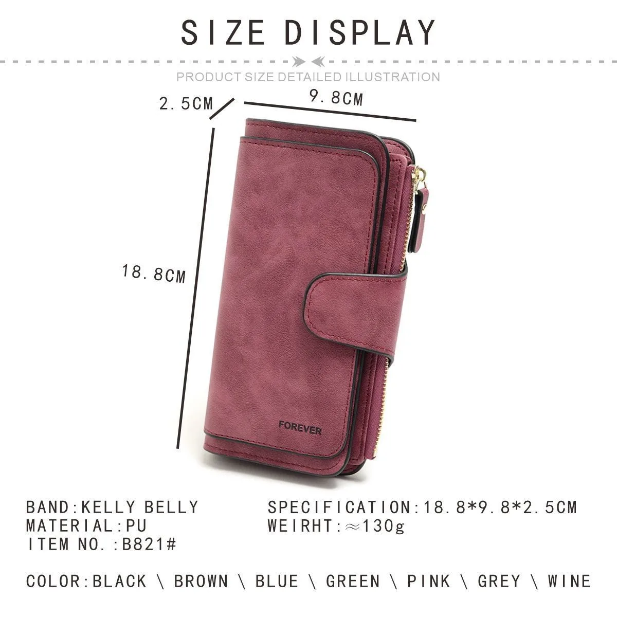 Grey Large Capacity Long Wallet Frosted PU Leather