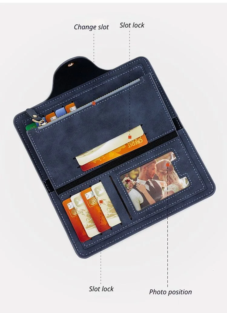 2Pcs Dark Brown Matte Long Wallet