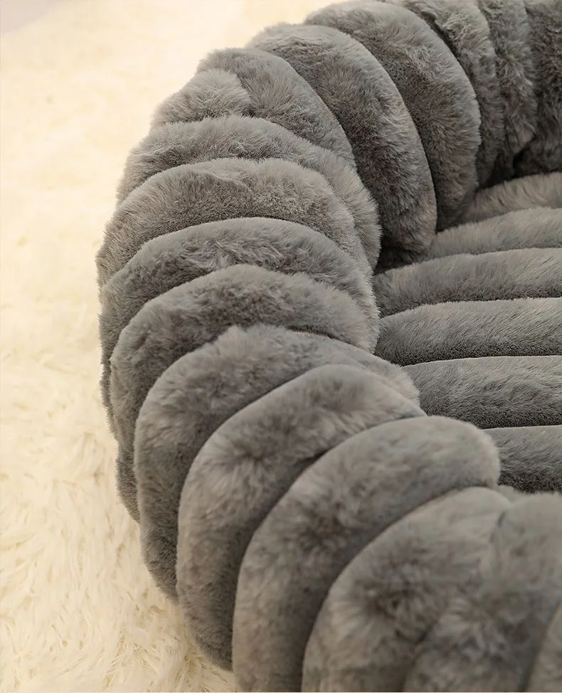 Plush Pet Bed Dark Grey Vertical Striped Round Nest, 40×40cm