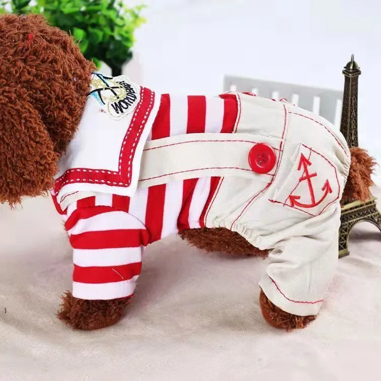 Dog Clothes, Striped Bear Four-Legged Jumpsuit Red, Suitable for Small Dogs, XXL