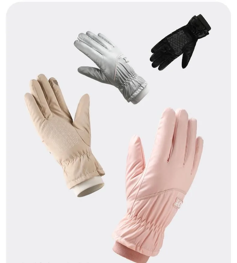 2 Pairs Thermal Gloves,Fleece Lined Lace - Light Grey