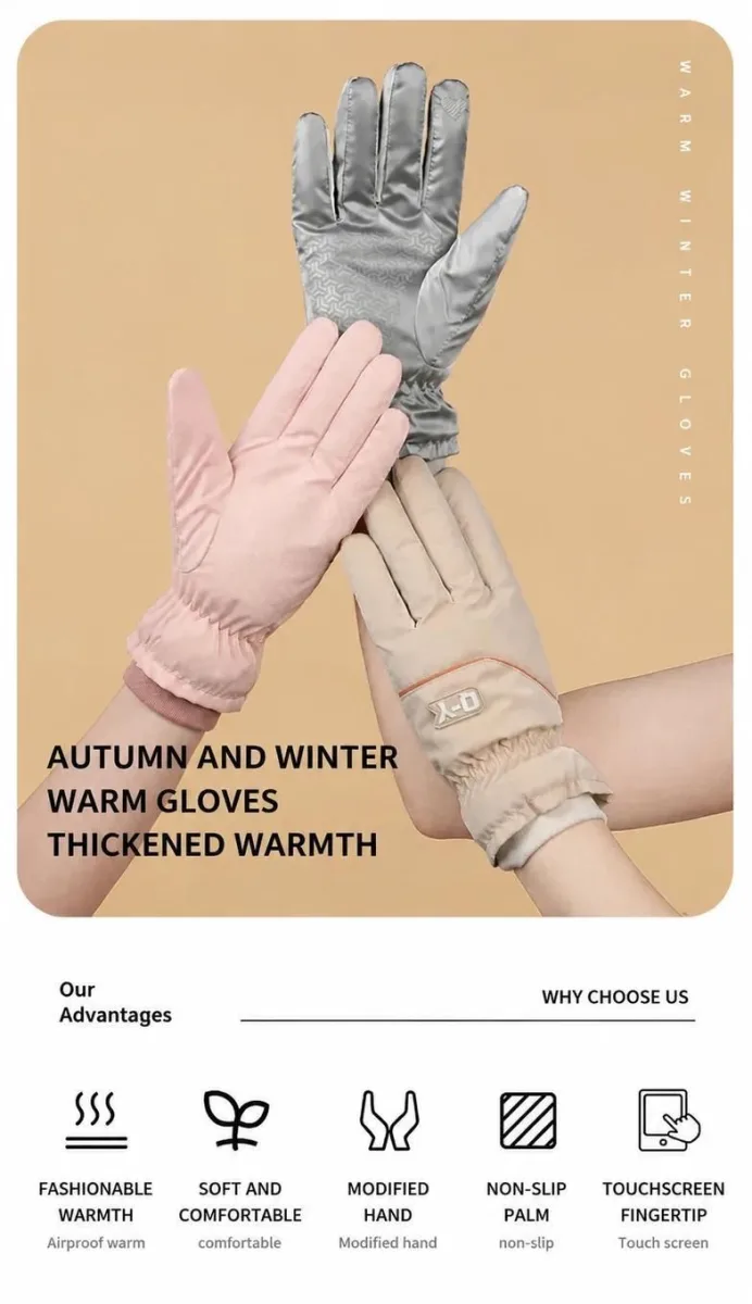 2 Pairs Thermal Gloves,Anti-slip - Grey