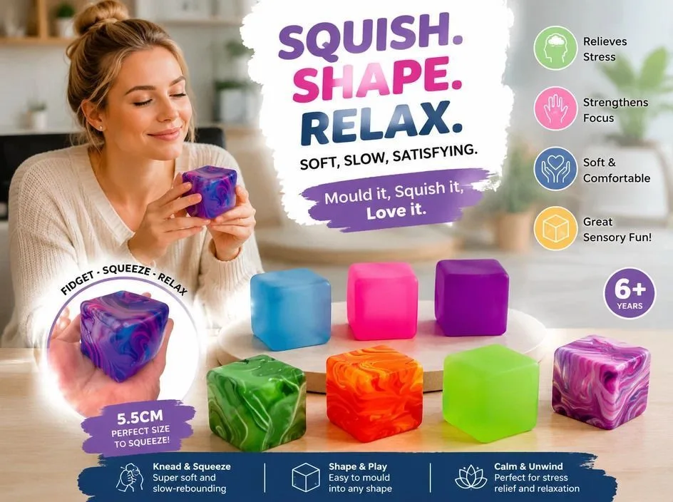 Sunny Calm Solid Green + Marbled Orange Ice Cube Squishy 2 Pack