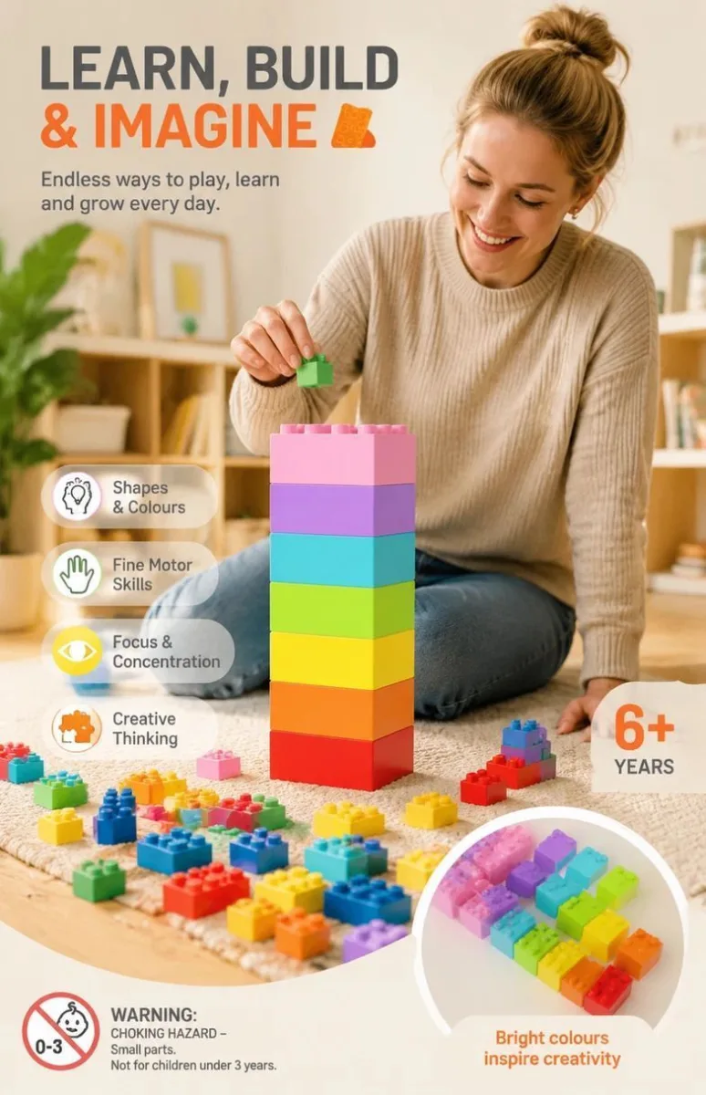 Gift-Worthy Mini Building Blocks DIY Puzzle Toy, 200pcs Color Box Pack (Separater & Instruction Included)