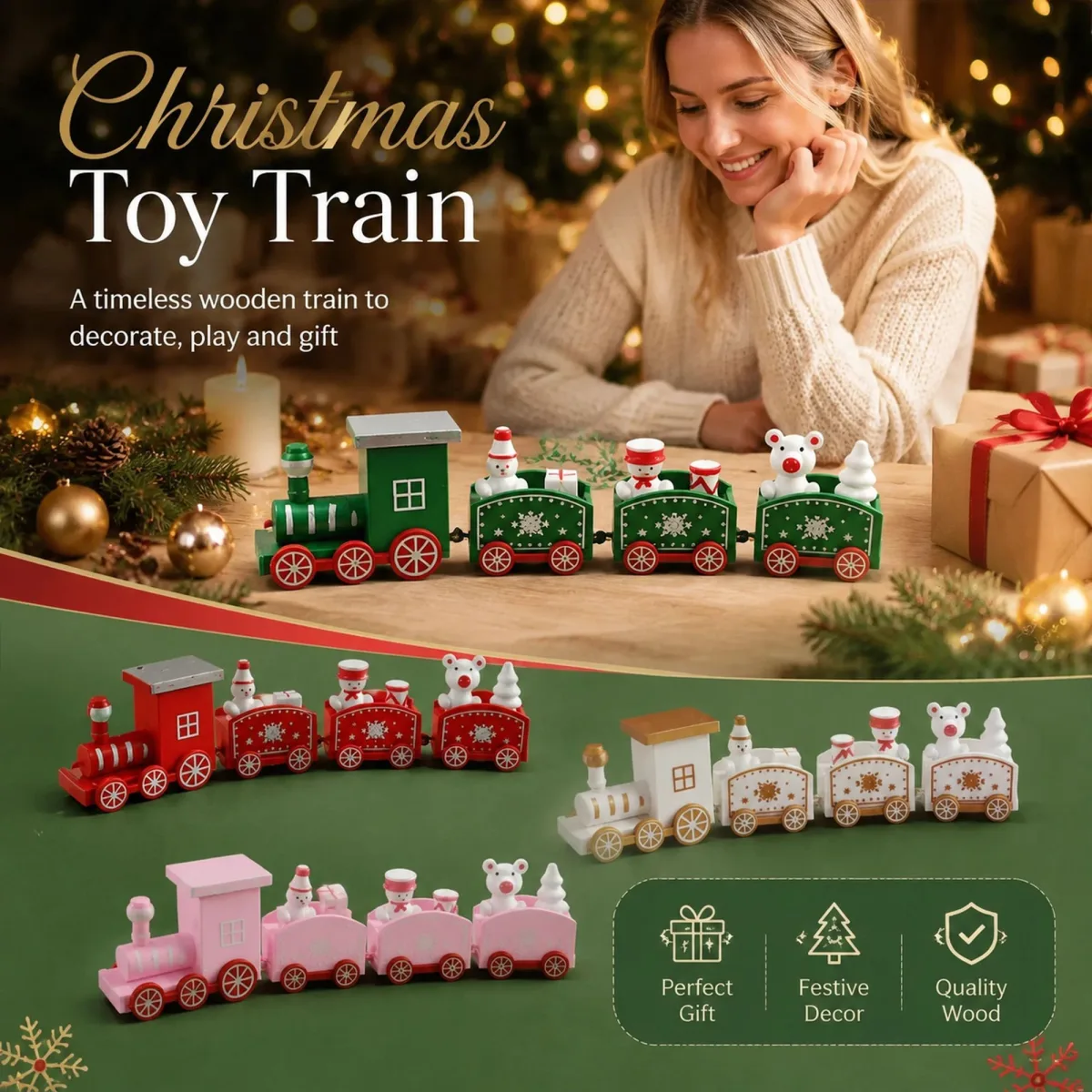 4-Colour Christmas Train Ornament 4 Pack