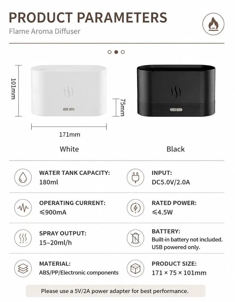 2 Pack USB Flame Diffuser, White RGB Light, Home Xmas Gift