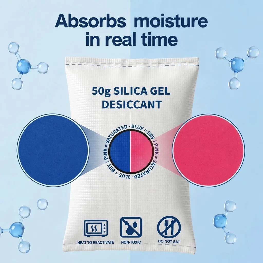 4 Pack Standard Blue Black Flat Opening Silica Gel, Visual Humidity Dehumidifying Packs 200g