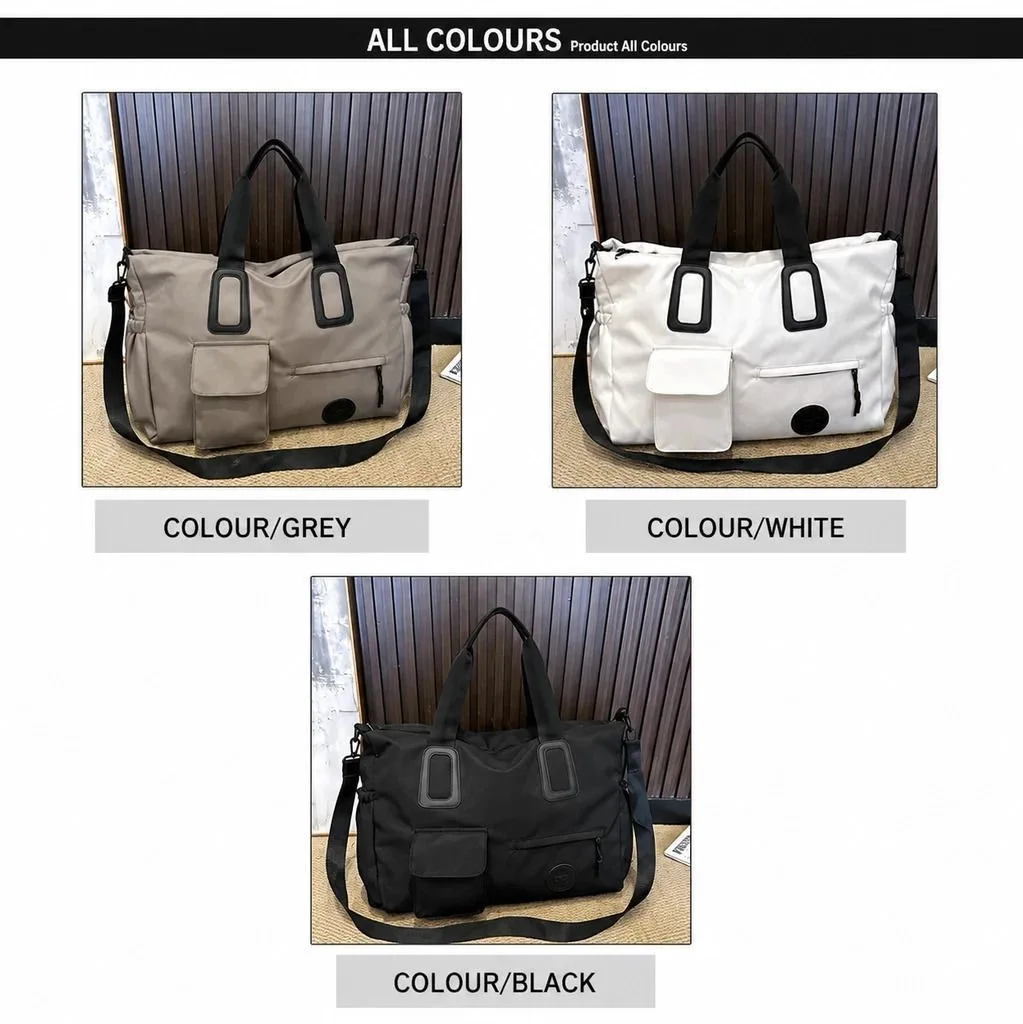 Spacious Lightweight Overnight Carry Bag, Workout & Casual Shoulder Hand Bag, White