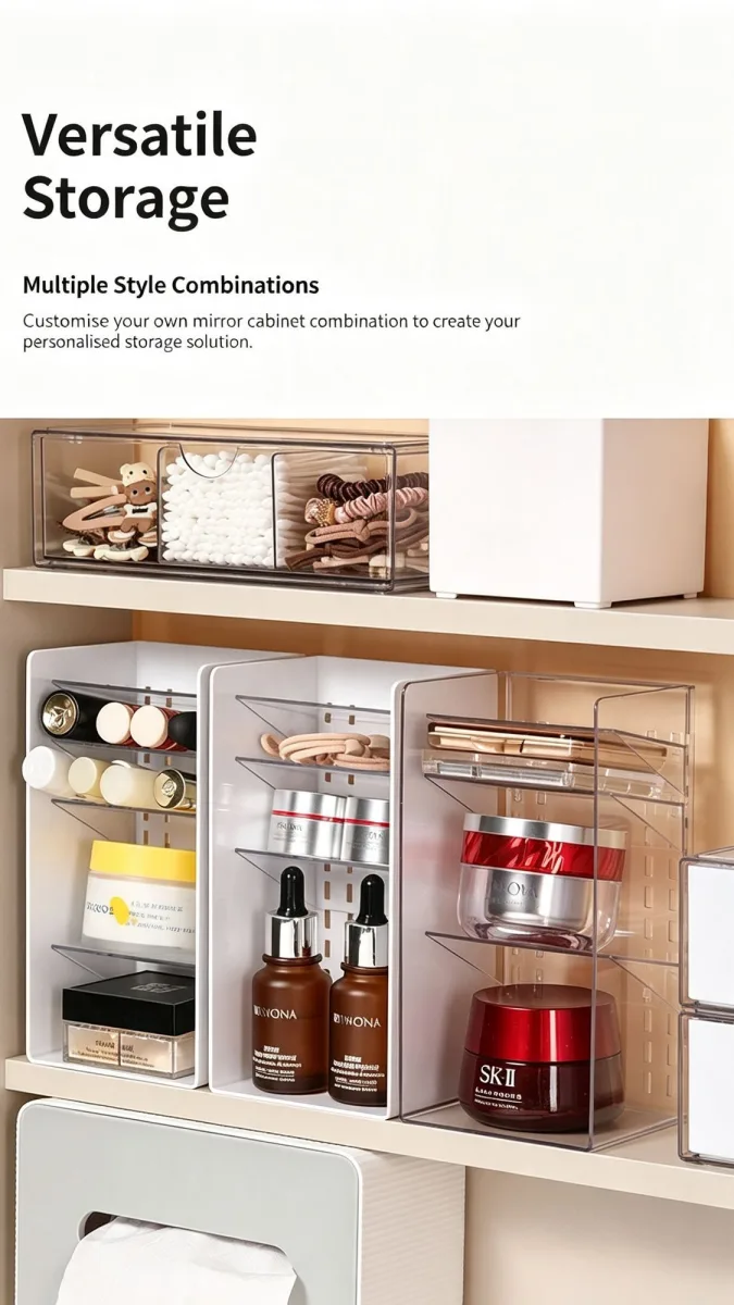 4 Tier Slanted Grid Acrylic Storage Rack, Clear Cosmetic Display Holder For Makeup Brushes & Skincare Items