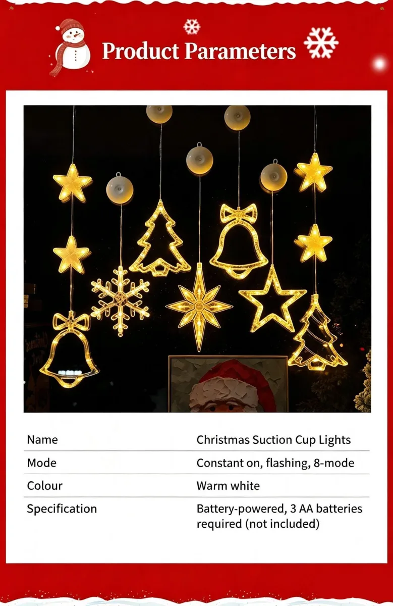 Colourful Five Point Star LED Suction Cup Curtain Lights, Battery Operated Christmas Window Decoration Lamp