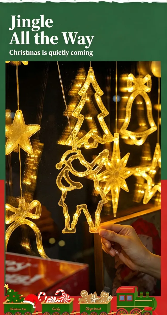 Colourful Five Point Star LED Suction Cup Curtain Lights, Battery Operated Christmas Window Decoration Lamp