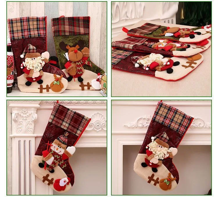 3D Oversized Santa Christmas Stocking, Practical Xmas Gift Bag & Tree Pendant, 40*25cm