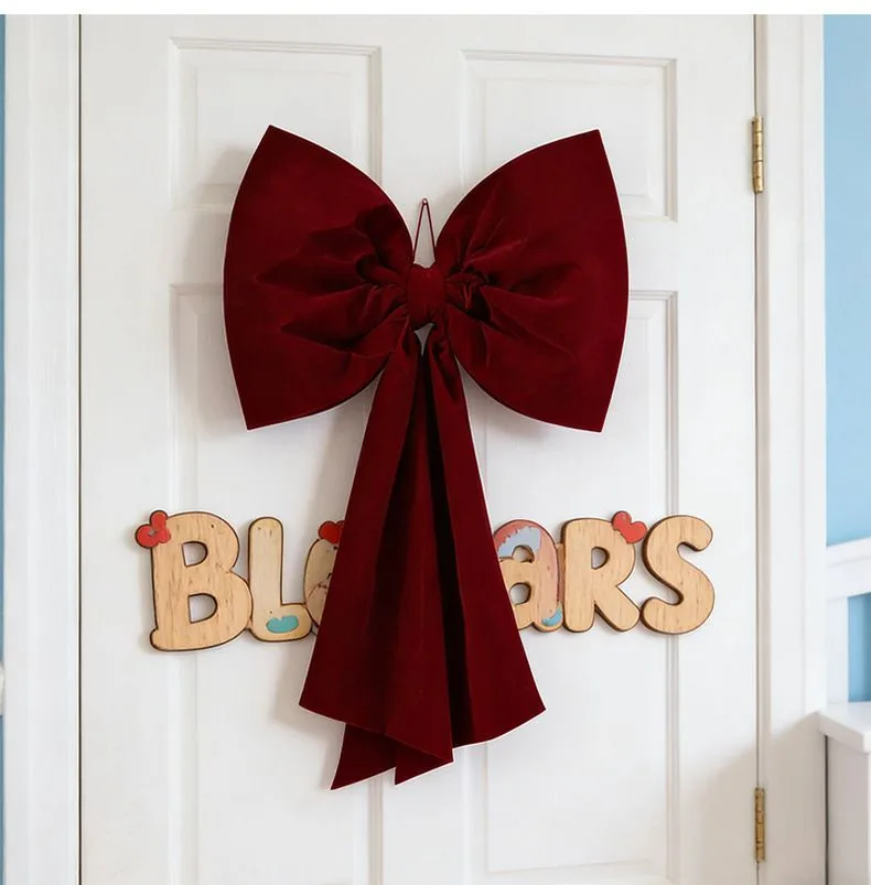 Christmas Large Hanging Bow Ornament, Soft Plush Tree‑top Decor For Holiday Indoor Arrangement, Red 110cm