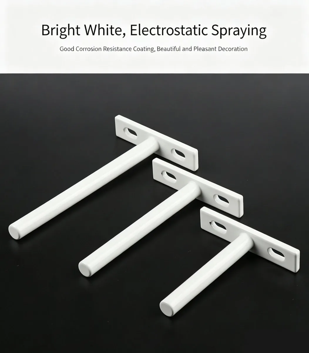 4" White Hidden T Shelf Bracket 2Pcs w/ 5x60&5x80 Screws