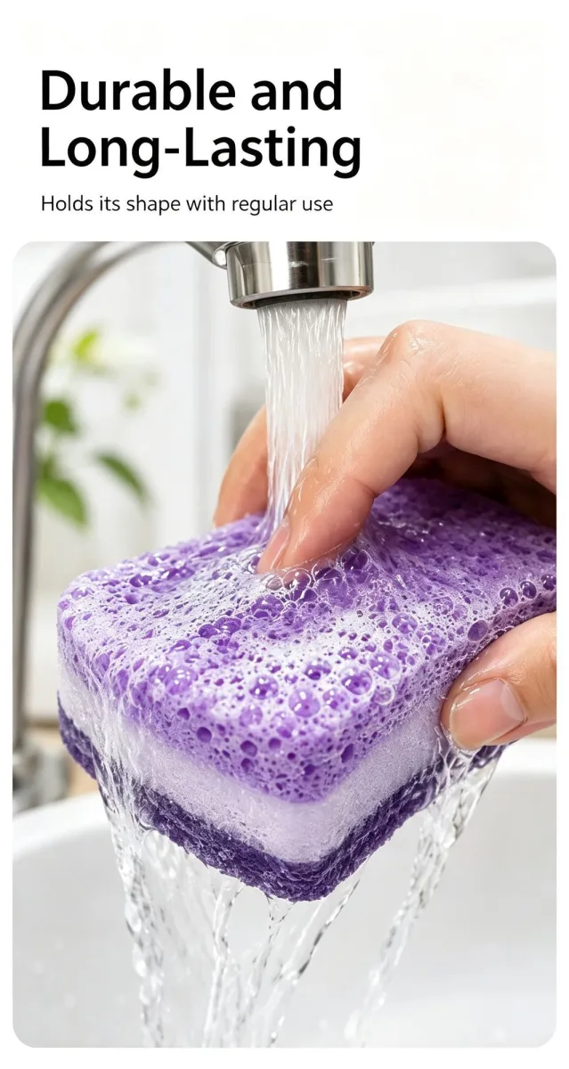Reusable Seaweed Sponge Scouring Cloth Double Sided Cotton Kitchen Dish Cleaner Absorbent Purple 5 Pack Suitable for Christmas Gifting