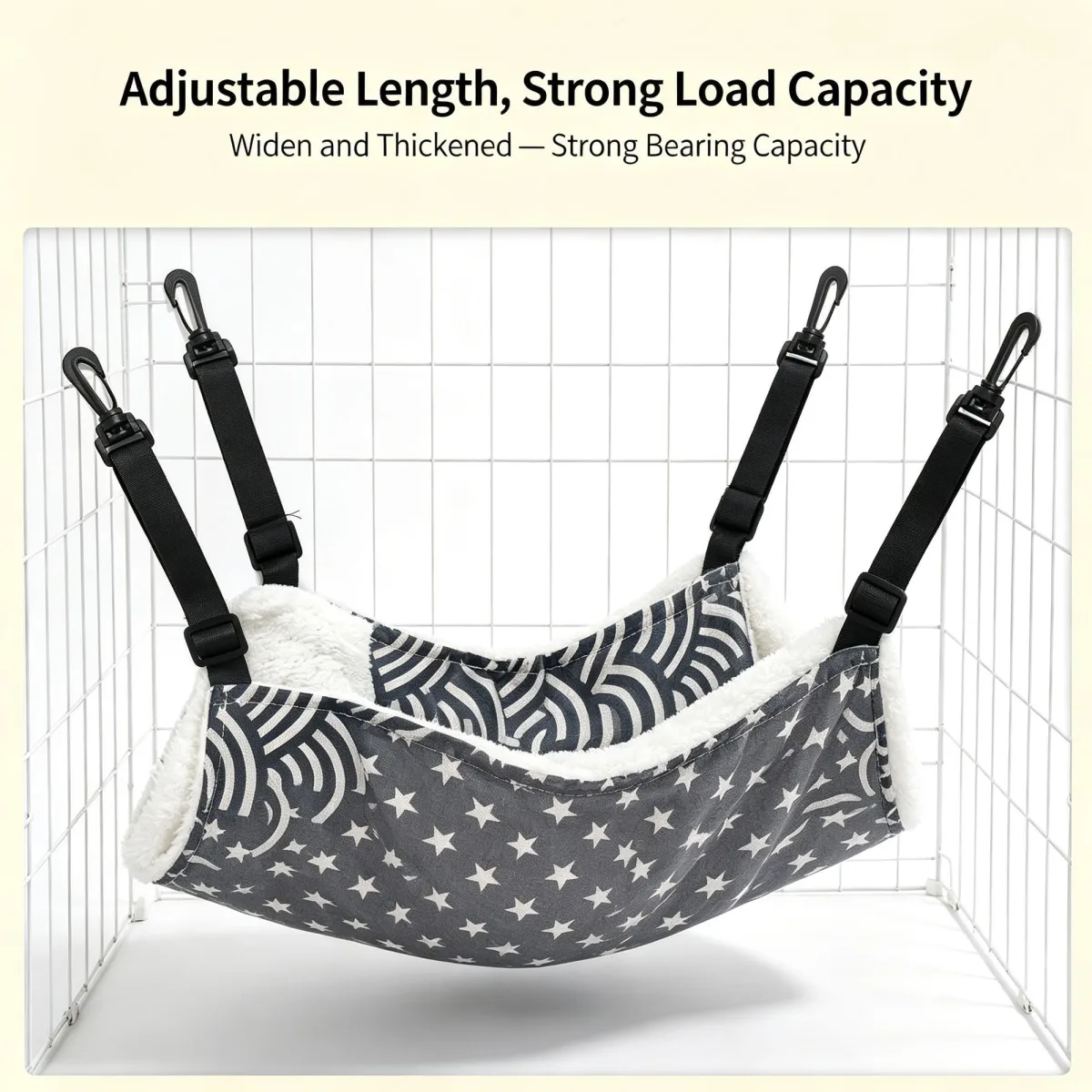 27x27cm White Blue Striped Adjustable Cat Cage Hammock | Christmas Tiny Plush Warm Gift | Fleece Lined Hanging Cat Bed Swing with Hooks for Kittens