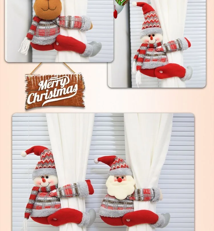 2Pcs Christmas Elastic Rope Snowman Curtain Tiebacks