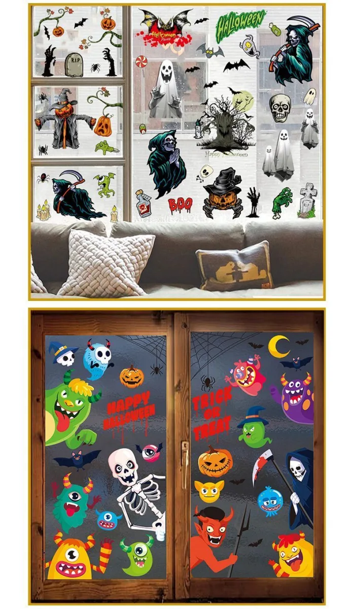 2Sets W13 Halloween Static Window Stickers (9 Sheets Per Set)