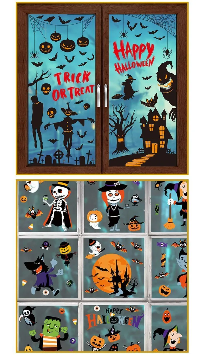 2Sets W13 Halloween Static Window Stickers (9 Sheets Per Set)