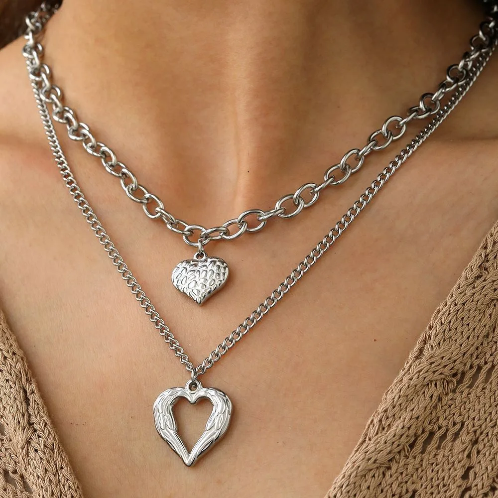2Pcs Gold Heart Necklace