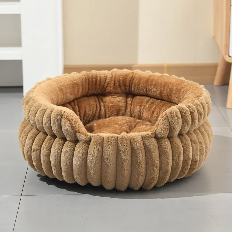 Plush Round Bed - Pink, Size S: 40×40×15cm