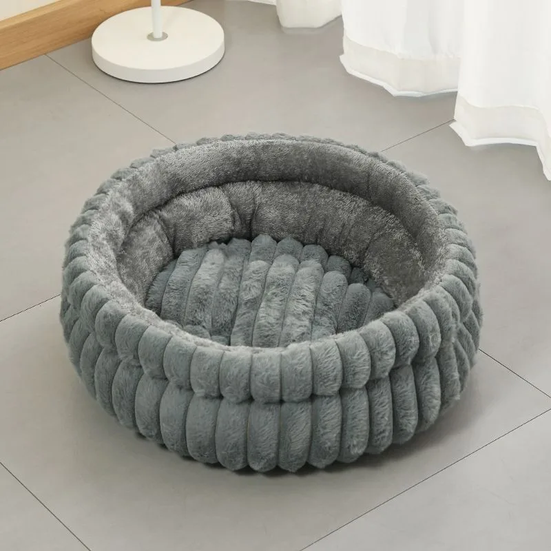 Plush Round Bed - Pink, Size L: 60×60×15cm