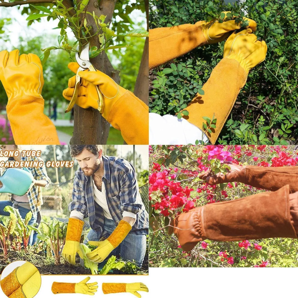 41cm Cowhide Gardening Gloves, Brown, Size M