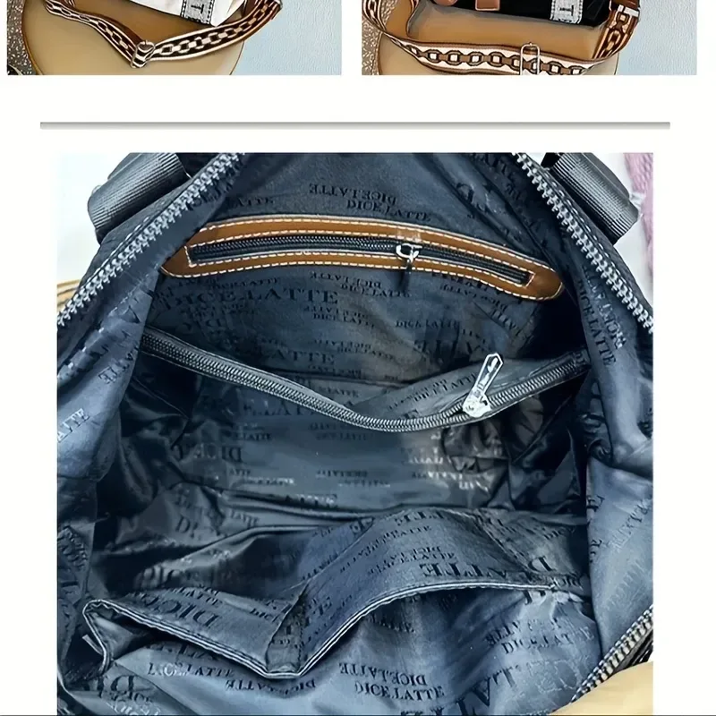 Minimalist Stylish Multi-Function Bag, PU Material, Contrast Stitching & Rhinestone, Shoulder / Crossbody / Handheld, Large Capacity, Polyester Lining, Daily Commute Versatile.