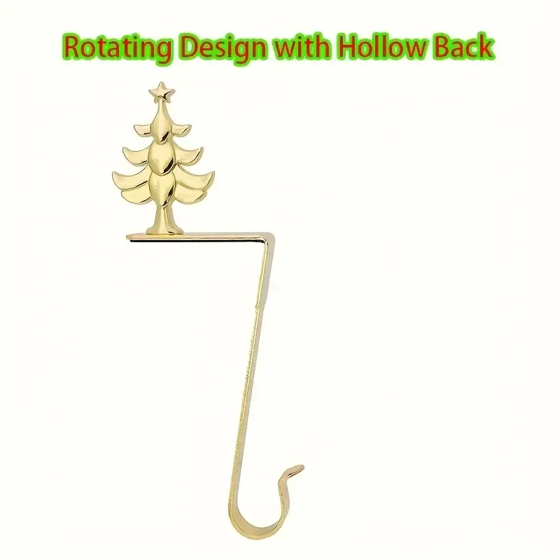 4-Pack No-Drill Metal Christmas Hooks – Gold tree and snowflake design, universal hanging bracket for fireplace mantels and door frames. (golden)