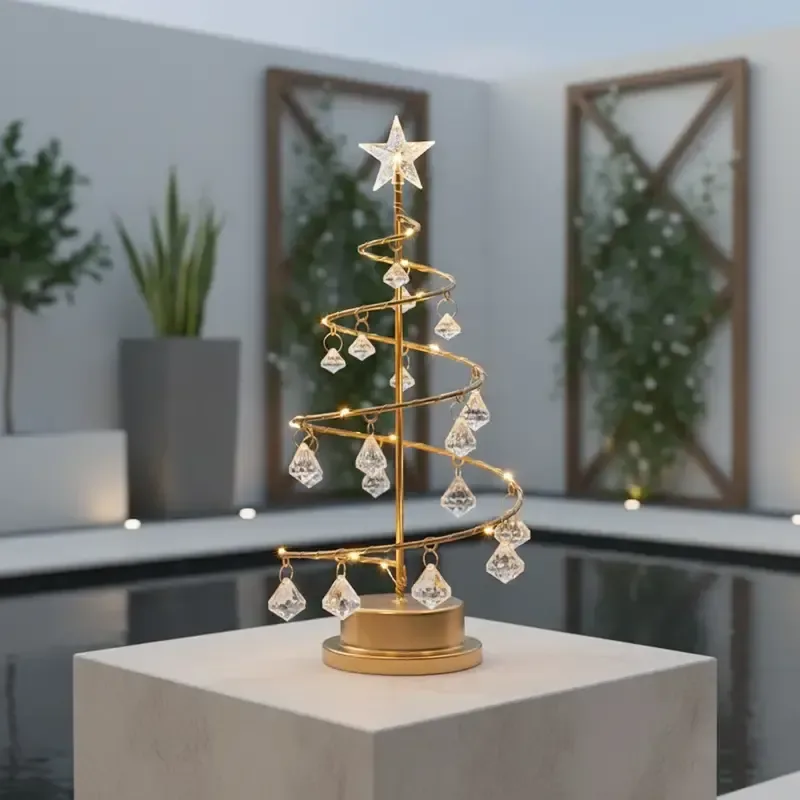 Warm Light Iron Art Crystal Christmas Tree Lamp, Battery Powered, Perfect for a Cozy Holiday Ambiance