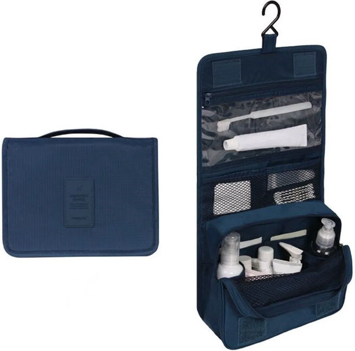 1 Piece Dark Blue Hanging Travel Toiletry Bag with Hook, Multifunctional Cosmetic Organizer