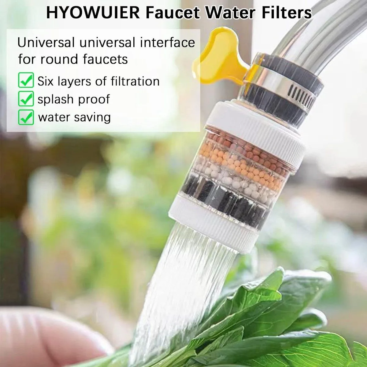 3 Piece Six Layer Activated Carbon Faucet Filter Set for Kitchen Sinks, Splashproof