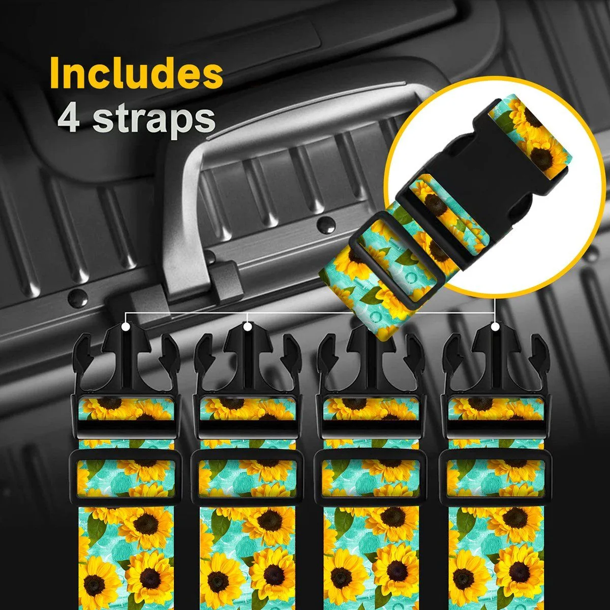 4 Piece Adjustable Suitcase Strap Set for Travel Luggage