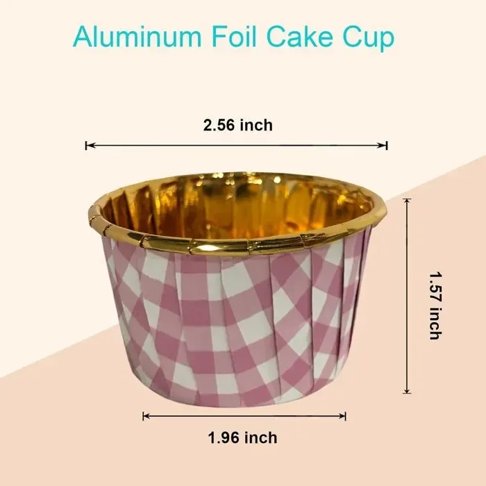 50 Piece Aluminum Baking Pan Set, Pink Checkered Pattern, 3.5 oz Capacity