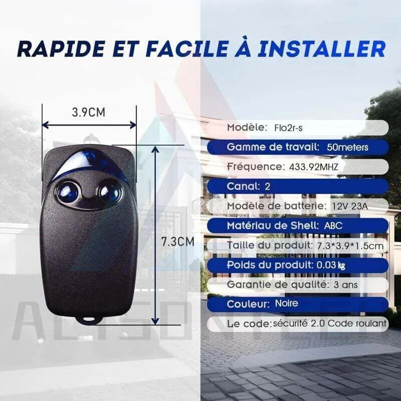 2 Pcs Flo2r-S 433.92 MHz 2-Button Electric Garage Door Remote Control, Compatible with the Nice Remote Garage Door Remote Control