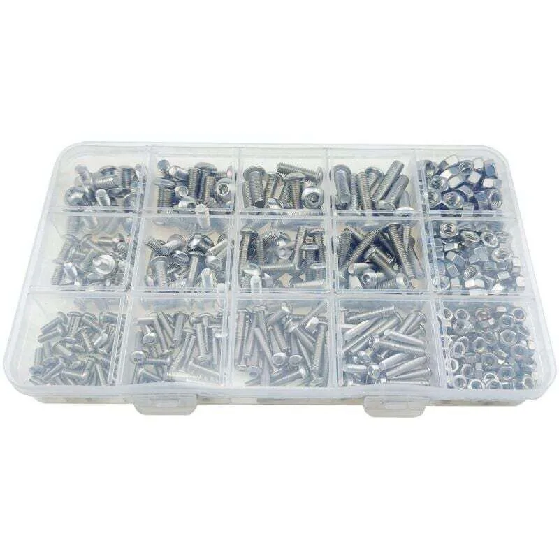 500 Pcs Stainless Steel Box Set M3 M4 M5 Round Head Bolt Screw Nut Disc Head Internal Hex Screw